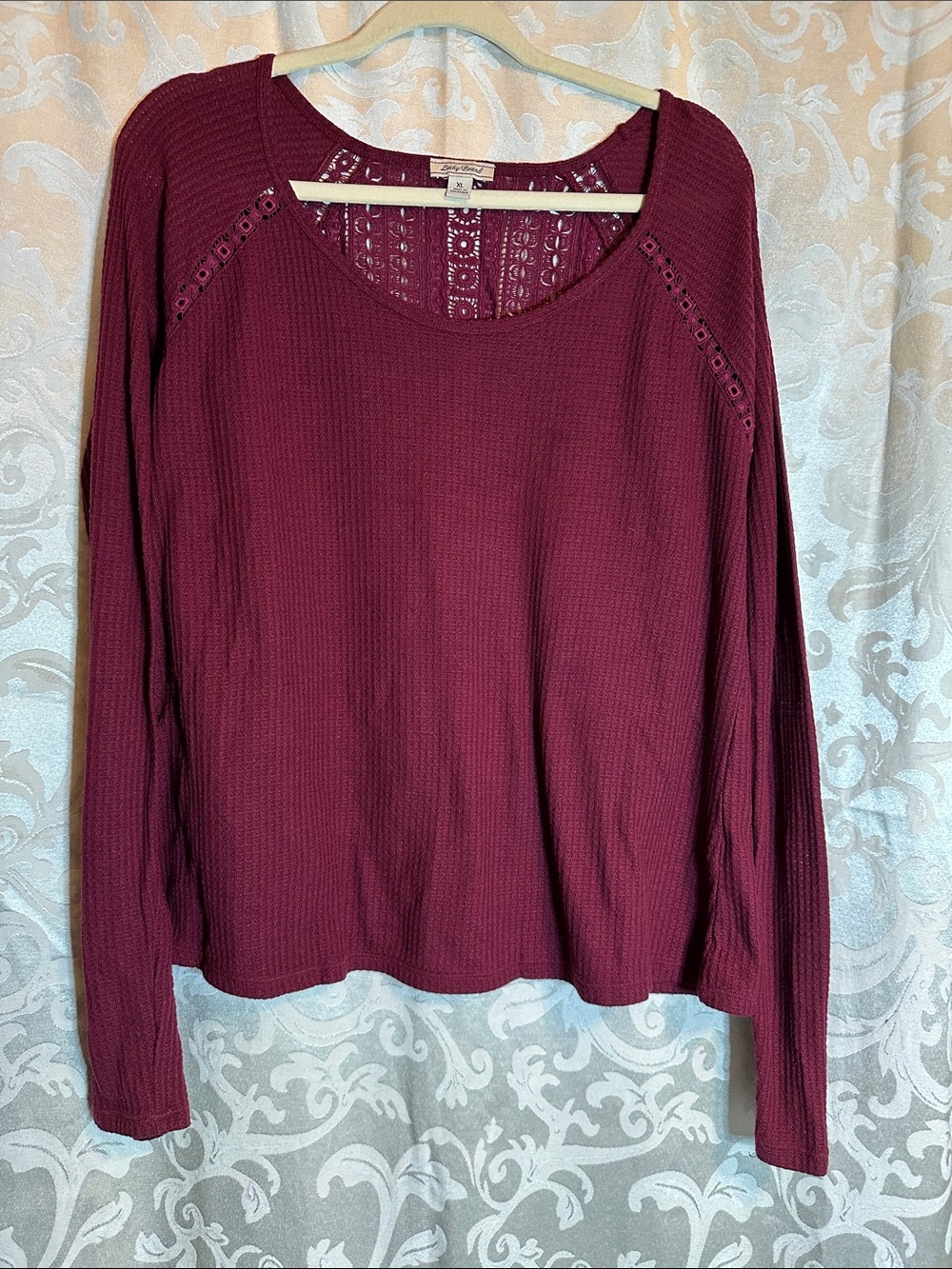 Lucky Brand Burgundy Waffle Knit Long-Sleeve Lightweight Sweater